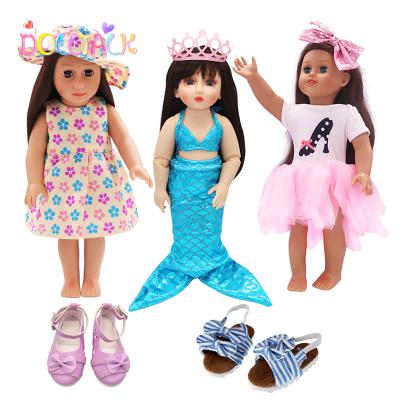 China 10 Pieces Doll Clothes for 18 Inch American Doll Beach Cool Dress with Headwear and 2 Pairs of Beach Sandals in Sexy High Quality Clothes for sale