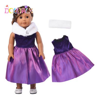 China MISU Company Custom Doll Clothes 18 Inch Doll American Noble Purple Dress Long With White Fluffy Scarf Party Doll Clothes for sale