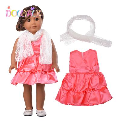 China YIWU MISU Company Custom Doll Clothes 18 Inch American Pink Doll Cake Sleeveless Skirt Suit With Lace Scarf Dress Doll Clothes for sale