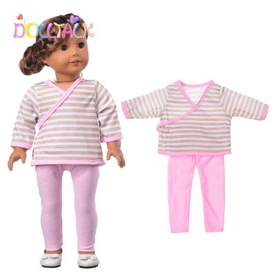 China YIWU MISU Company Custom Doll Clothes 18 Inch American Doll Striped Cotton Top Pink Tight Leggings Casual Suit Doll Clothes for sale