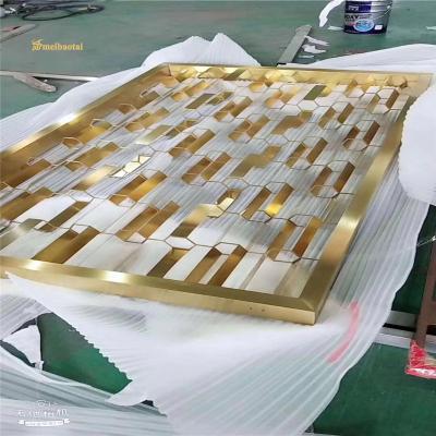 Cina Ss304 201 Acciaio inossidabile Gold Hairline Room Divider Decorazione Parete Tazza Hotel in vendita