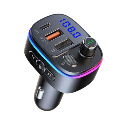 China Palladium type C QC3.0 USB fast charging car FM transmitter remote control 5.0 radio mp3 player colorful lightweight accessories T65 for sale