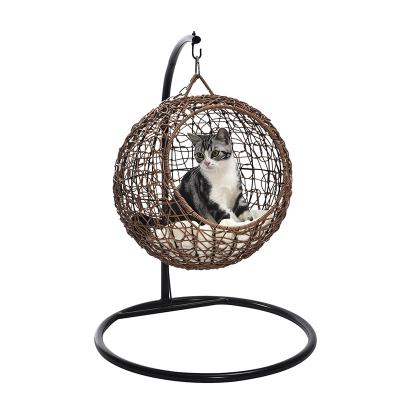 China Innovative Handmade Rattan Cooling Cat Cave Hanging Pet Swing Bed Basket for sale