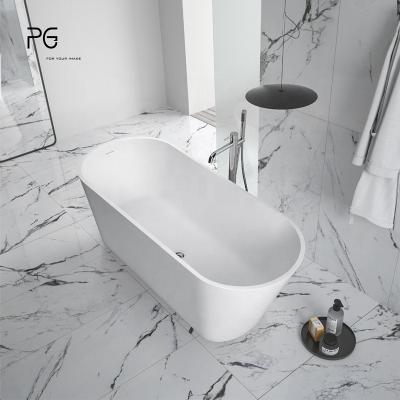 China Eco-friendly Artificial Stone Bathtub Freestanding PG Cast Stone 1500mm Customized Size Oval Stand Alone Small Oval Bathtub for sale