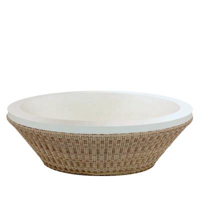 China Coastal Style Eco-Friendly High Quality Luxury Solid Caststone PG Bathroom Freestanding Round Bathtub With External Rattan for sale