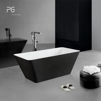 China PG Eco-friendly Caststone Stand Alone Bathtub Freestanding Black White Square Shaped Tub Color Bathtubs Indoor Bathtub for sale