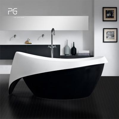 China Wholesale Eco-Friendly Mini Small Round Bathtub Artificial Black White Stone Cast Iron PAGE Soaking Bathtub Freestanding for sale