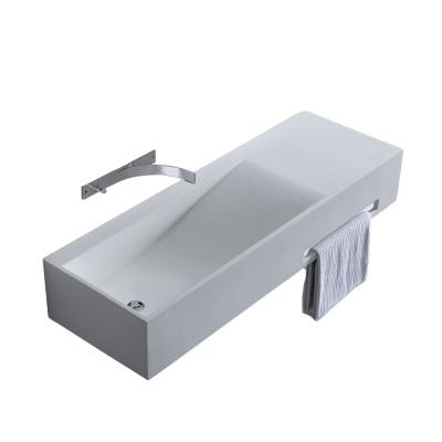 China Eco-friendly Caststone Matte White Artificial Stone Rectangle PAGE Single Wall Hung Stone Basin Sinks Bathroom Sink for sale