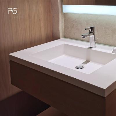 China Eco-friendly Modern Wall Hung Countertop Basin PG Cast Stone Artificial Resin Solid Outdoor Sinks Bathroom Vanity Basin for sale