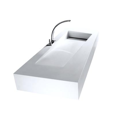 China PG Stone Wall Hung Rectangular Basins Modern Solid Artificial Outdoor Washbasin Sinks Eco-friendly for sale