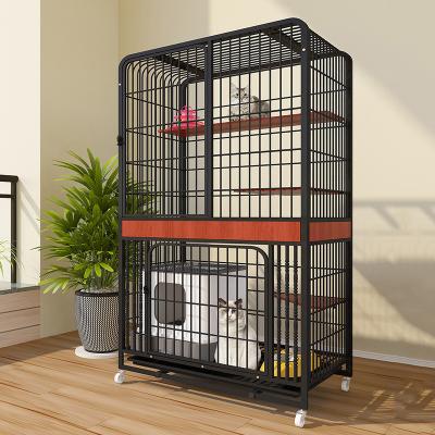 China Super Big Windproof Two-Layer-Spaced Cats Cage Luxurious Pet Villa With Isolation Toilet For Kittens Cats House Small Cat Boarding for sale