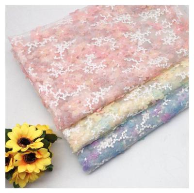 China Sustainable Polyester Soft Floral Design Embroidered Mesh Lace Fabric For Wedding Dress for sale