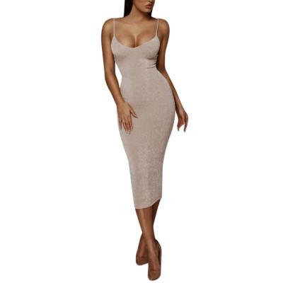 China Washable Summer Sexy Solid Knitted Dress Sleeveless Slip Pencil Bodycon Long Casual Dress For Women for sale