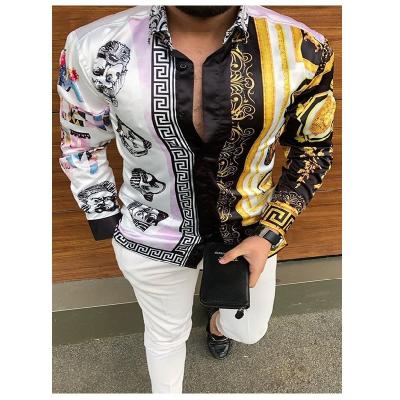 China Viable Mens Printed Shirt Plus Size Long Sleeve Rose Print Men Shirt Blouse Men Clothing 2022 for sale