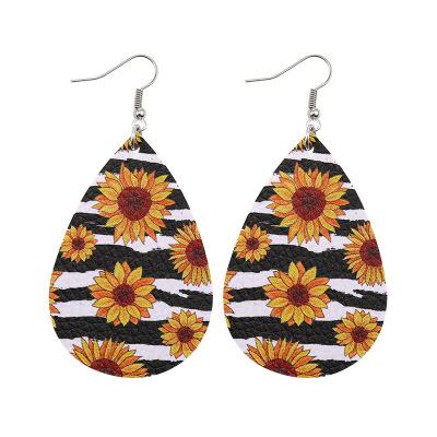 China FASHIONABLE Sunflower Printed Faux Leather Earrings Lightweight Dangle Earrings for sale