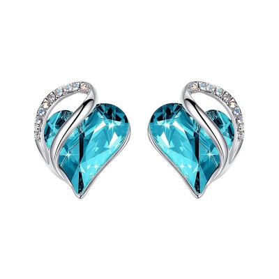 China 925 FASHION Gold Plated Silver Heart Shaped Crystal Pin Stud Earrings 12 Colors For Girls and Women for sale