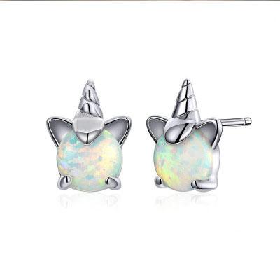 China The Other Unicorn Stud Earrings for Women S925 Sterling Silver Hypoallergenic Cute Opal Cat Ear Animal Earrings Girls Gifts for Teen Girl for sale