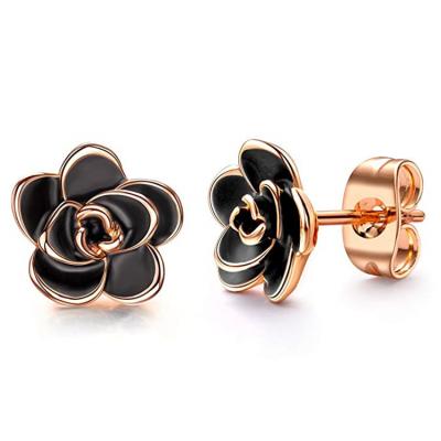 China FASHIONABLE 18K Gold Plated Black Rose Flower Stud Earrings For Women for sale