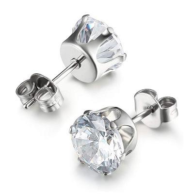 China Other Jewelry Women's Clear Round Zircon Stud Earring Stud Earrings Stainless Steel (6 Pairs) for sale