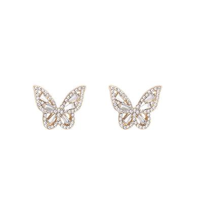 China Fashionable Retro Butterfly Diamond Stud Earrings Super Fairy Snap Earrings For Women Girls for sale