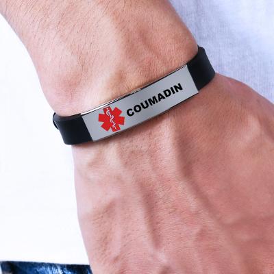 China Other Stainless Steel Wristbands Adjustable Medical Alert Silicone Waterproof Sport Emergency ID Wristbands for sale