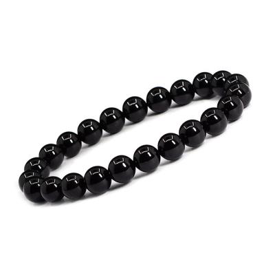 China CLASSIC 8mm Natural Black Slate Charm Round Stretch Bracelets Perimeter 18 Cm for sale