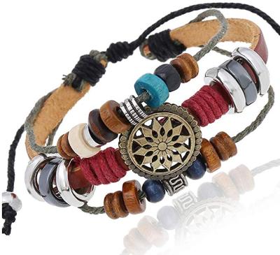 China Punk Unisex Multilayer Leather Bracelet Adjustable Rope Cuff Bracelets for sale