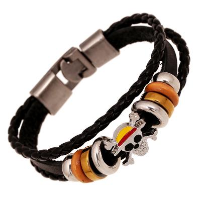 China FASHIONABLE Punk Cowhide Braided Bracelet Wristbands Ghost Multilayer Tassel Buckles Bracelets For Men for sale