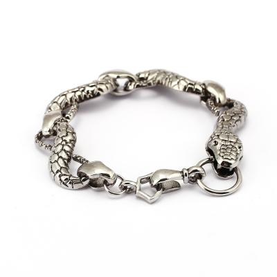 China Punk Snake Design Silver Plated Link Chain Charms Bracelet For Men for sale