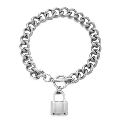 China FASHIONABLE Thick Lock Bracelet Hip Hop Stainless Steel Chain OT Buckle Pendant Bracelet for sale