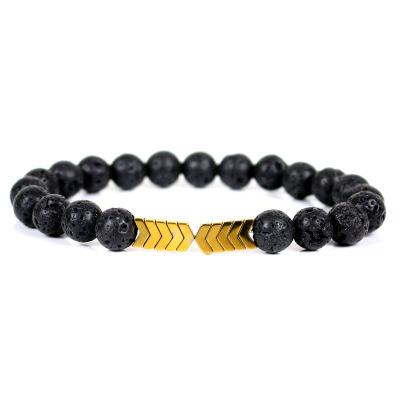 China Other 8mm Lava Rock Bead Arrow Diffuser Natural Stone Bracelet Yoga Beads Elastic Jewelry For Women Men for sale