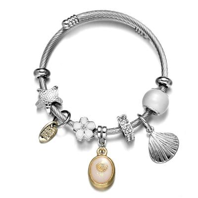 China New Trendy Style Sea Shell Design Crystal Beads Silver Plated Simple Charm DIY Adjustable Bracelet For Women On Daily for sale