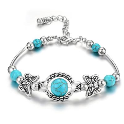 China TRENDY Women's Silver Bohemian Style Butterfly Link Stone Bracelet for sale