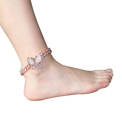 China High-End Diamond Butterfly Anklet Cuban Hip Hop Butterfly Anklet Chain For Women for sale