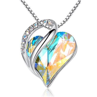 China TRENDY Heart of Crystals High Quality Birthstone Heart Love Ocean Necklace Infinity Pendant Necklaces for Couples Women Girlfriend for sale