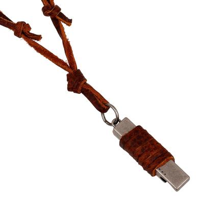 China Cowhide leather punk necklace for men punk stainless steel pendant necklaces for sale