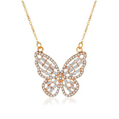 China Fashion TRENDY Personality Butterfly Wide Design Crystal Diamond Set Gold and Silver Plated Chain Women's Party Necklace for sale