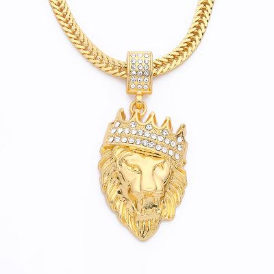 China Fashion Hiphop Lion Design Crystal Gold Plated Diamond Gift of Hiphop New Men and Women's Daily Necklace for sale