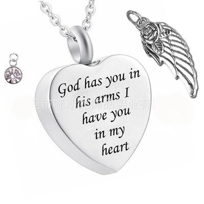 China TRENDY God Have You in His Arms with Angel Wing Charm Cremation Ashes Jewelry Keepsake Urn Necklace with Birthstone Crystal for sale