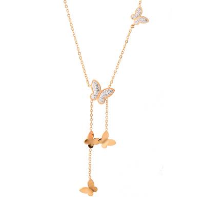 China Trendy Trendy Gold Butterfly Link Necklace With Tassel Clavicle Chain Pendant Necklaces For Women Girls for sale