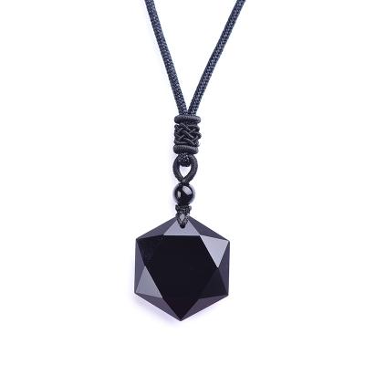 China FASHIONABLE Natural Black Six-pointed Star Pendant Energy Gold Obsidian Pendant Necklace for Men and Women for sale