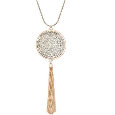 China Romantic Women's Tassel Fringe Disc Circle Pendant Necklaces for sale