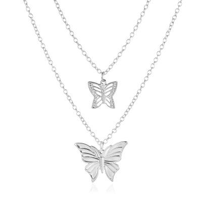 China TRENDY Chunky Necklaces For Women Statement Necklace Punk Chain Silver Necklace With Butterfly 2 2 Laps for sale