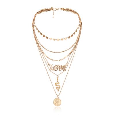 China FASHIONABLE Portrait Layered Circle Fashion Necklace Wide Chain Pendant Design Gold and Silver Plate For Women for sale