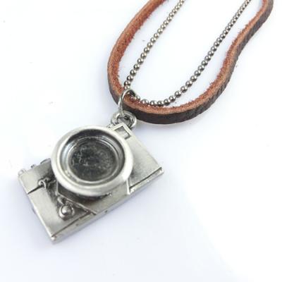 China FASHIONABLE Leather Beads Chain Camera Pendant Necklace For Women Men for sale