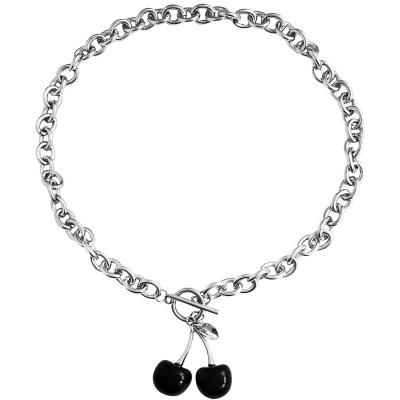 China Cherry Design Silver Plated Fashion Black Hiphop News Daily Necklace Trendy Punk Wide Chain Women Gift for sale