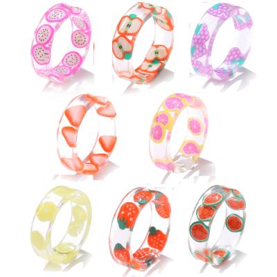 China Ring Fashion Y2k Ring Fashion Jewelry Colorful Acrylic Independent Plastic Cute Rhinestone Fruit Ring Resin TRENDY for sale