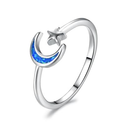 China Sterling Silver Moon Shaped Star Simple TRENDY Open Ring Adjustable Ring for Girls and Women for sale