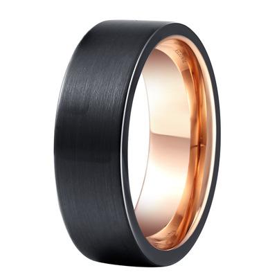 China Other 8mm Men's Titanium Wedding Ring Double Color Black Brushed with Tungsten Rose Gold Inner Band for sale