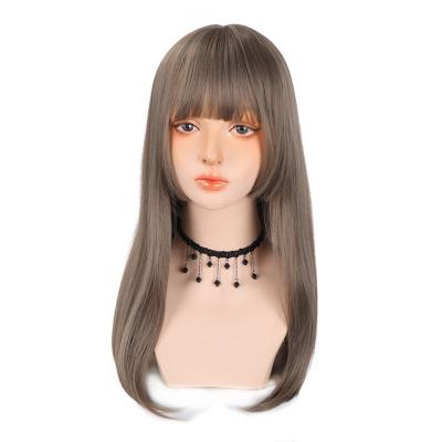 China Exotic Long Hair Deduction Women's Natural Fluffy Top Full Wig Hair Set Net Red Straight Bangs Customization for sale